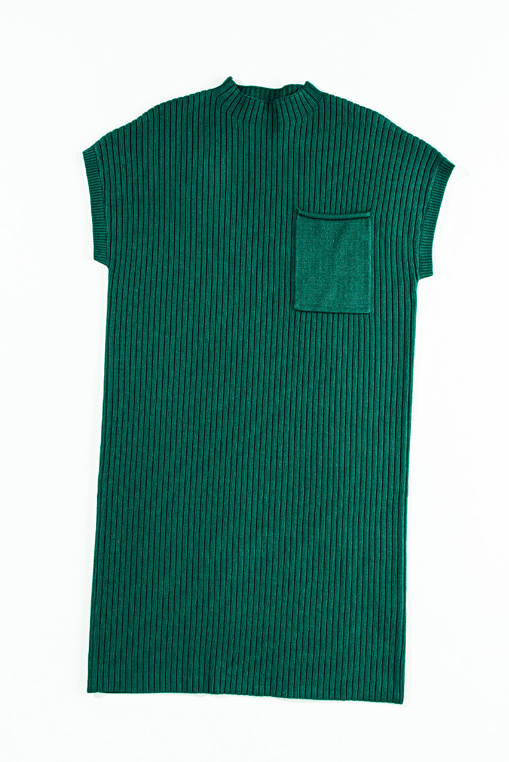 Jungle Green Plus Size Mock Neck Chest Pocket Short Sleeve Sweater